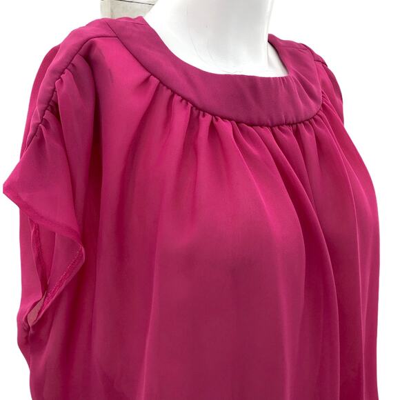 American VINTAGE JM ll US 14 80s Pink Chiffon Blouson Midi Dress Short Sleeve - Picture 5 of 7